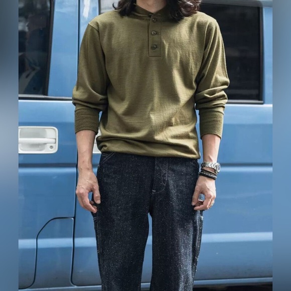 Bronson OG-208 Merino Wool Jungle Sweater Henley Collar Winter Warm Basic Shirt - Picture 8 of 12